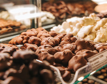 chocolate turtles at a chocolate shop
